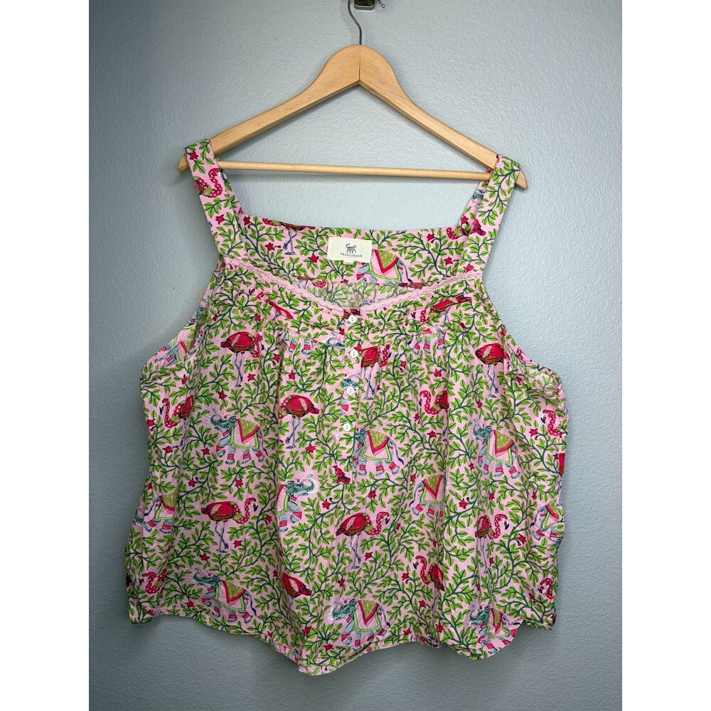Floral Flamingo Cotton Sleep Tank Top Pink & Green